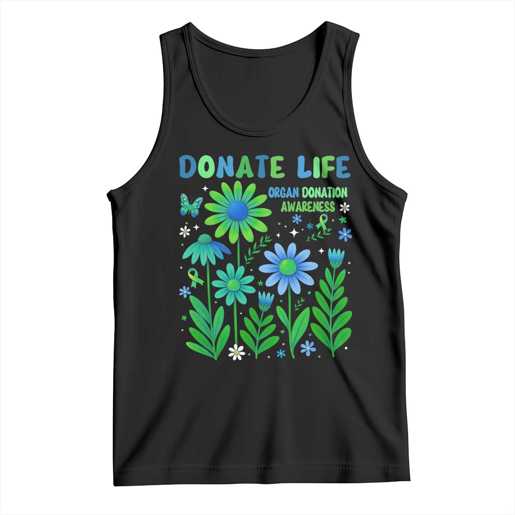 Organ Donation Awareness Tank Top Green Ribbon Donate Life Floral TS10 Black Print Your Wear