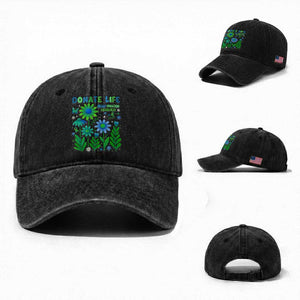 Organ Donation Awareness Washed Cotton Baseball Cap Green Ribbon Donate Life Floral TS10 Washed Cap Universal Fit Black Print Your Wear