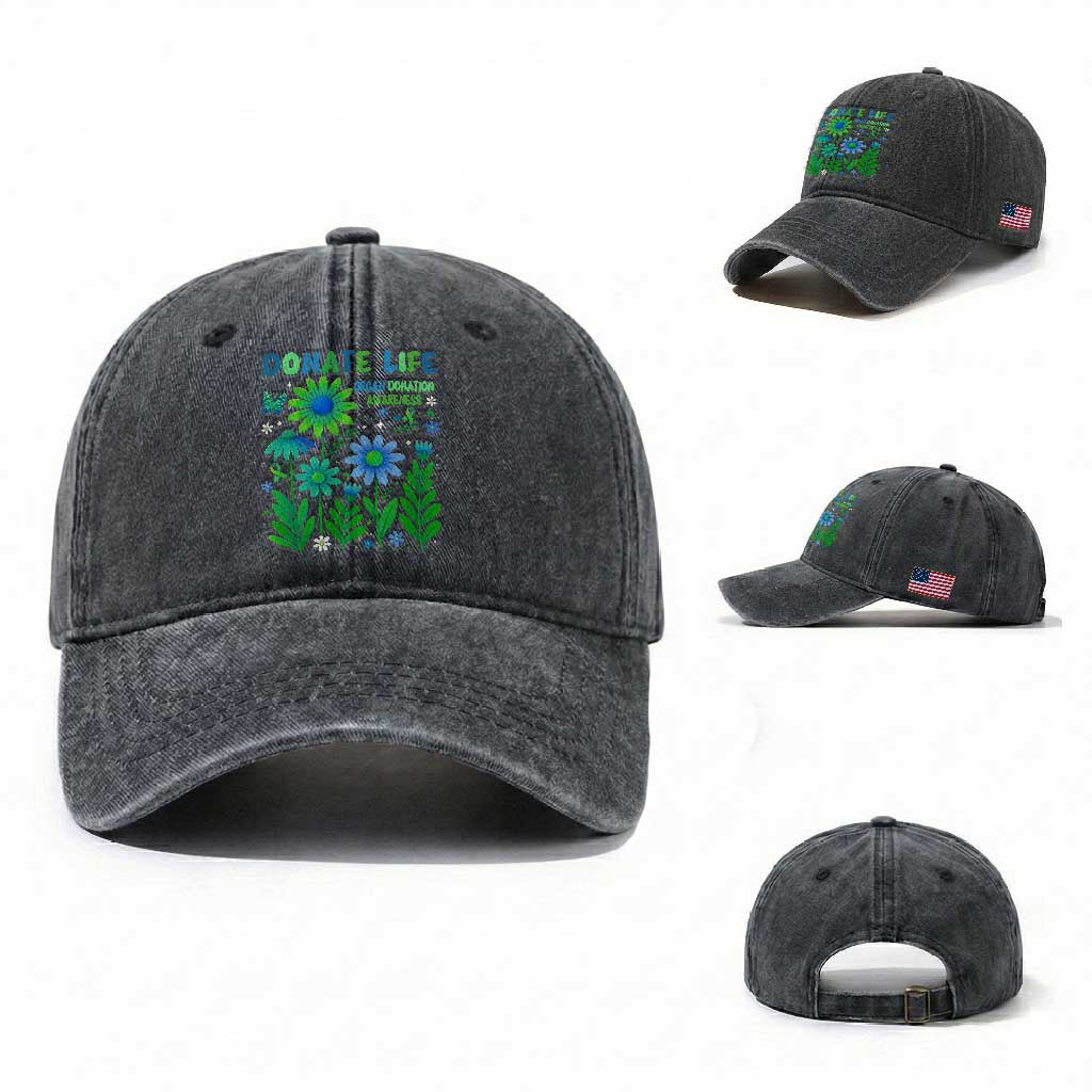 Organ Donation Awareness Washed Cotton Baseball Cap Green Ribbon Donate Life Floral TS10 Washed Cap Universal Fit Dark Gray Print Your Wear
