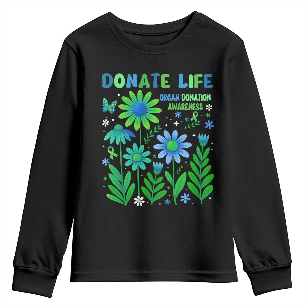 Organ Donation Awareness Youth Sweatshirt Green Ribbon Donate Life Floral TS10 Black Print Your Wear