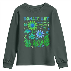 Organ Donation Awareness Youth Sweatshirt Green Ribbon Donate Life Floral TS10 Dark Forest Green Print Your Wear