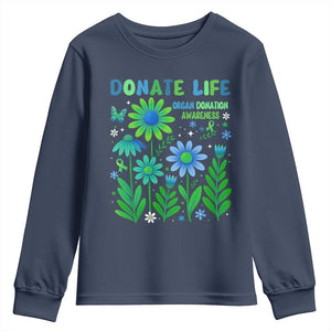 Organ Donation Awareness Youth Sweatshirt Green Ribbon Donate Life Floral TS10 Navy Print Your Wear