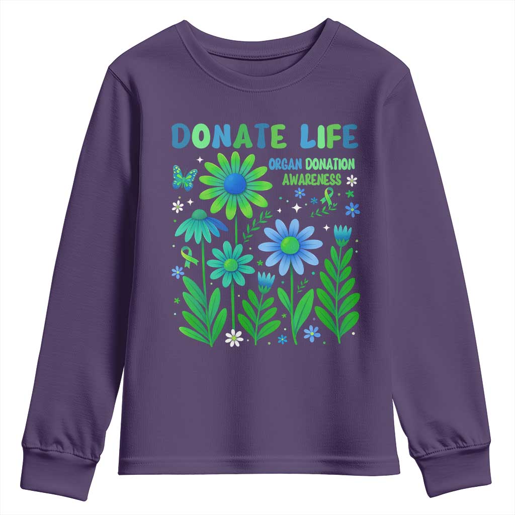 Organ Donation Awareness Youth Sweatshirt Green Ribbon Donate Life Floral TS10 Purple Print Your Wear