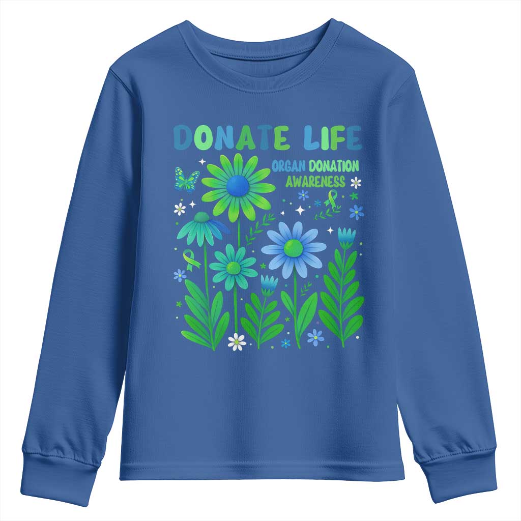 Organ Donation Awareness Youth Sweatshirt Green Ribbon Donate Life Floral TS10 Royal Blue Print Your Wear