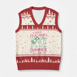 Tired Teachers Summer Club V-Neck Knit Sweater Vest Funny Retro Teacher Summer Vacation TS10 Beige Red Print Your Wear