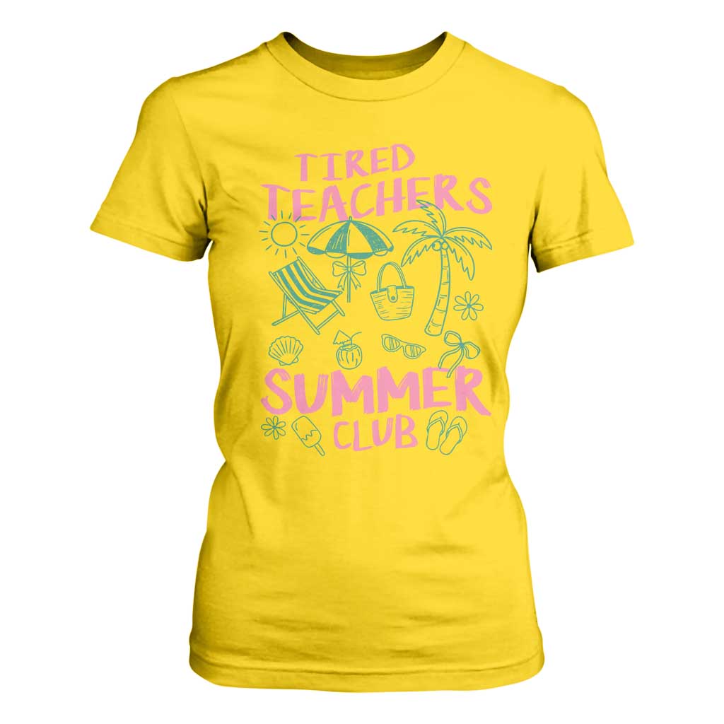 Tired Teachers Summer Club T Shirt For Women Funny Retro Teacher Summer Vacation