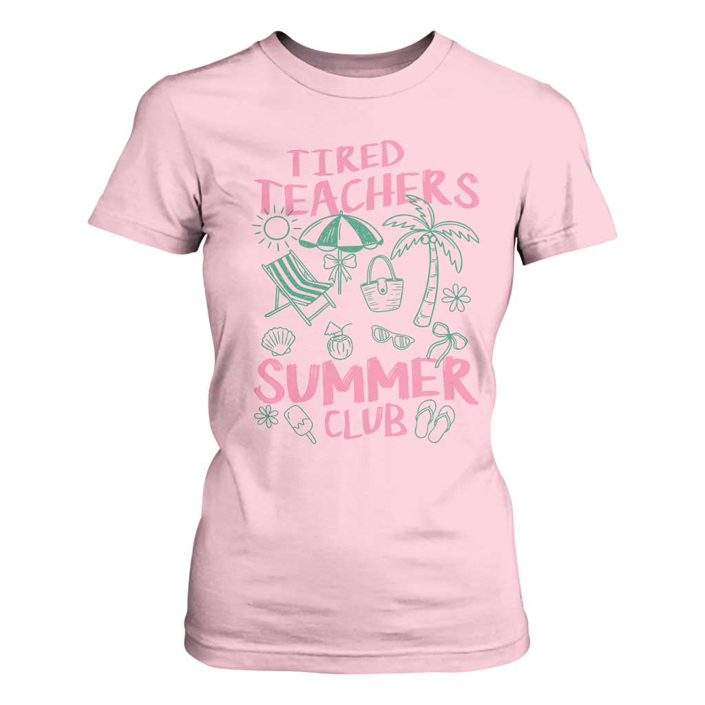 Tired Teachers Summer Club T Shirt For Women Funny Retro Teacher Summer Vacation