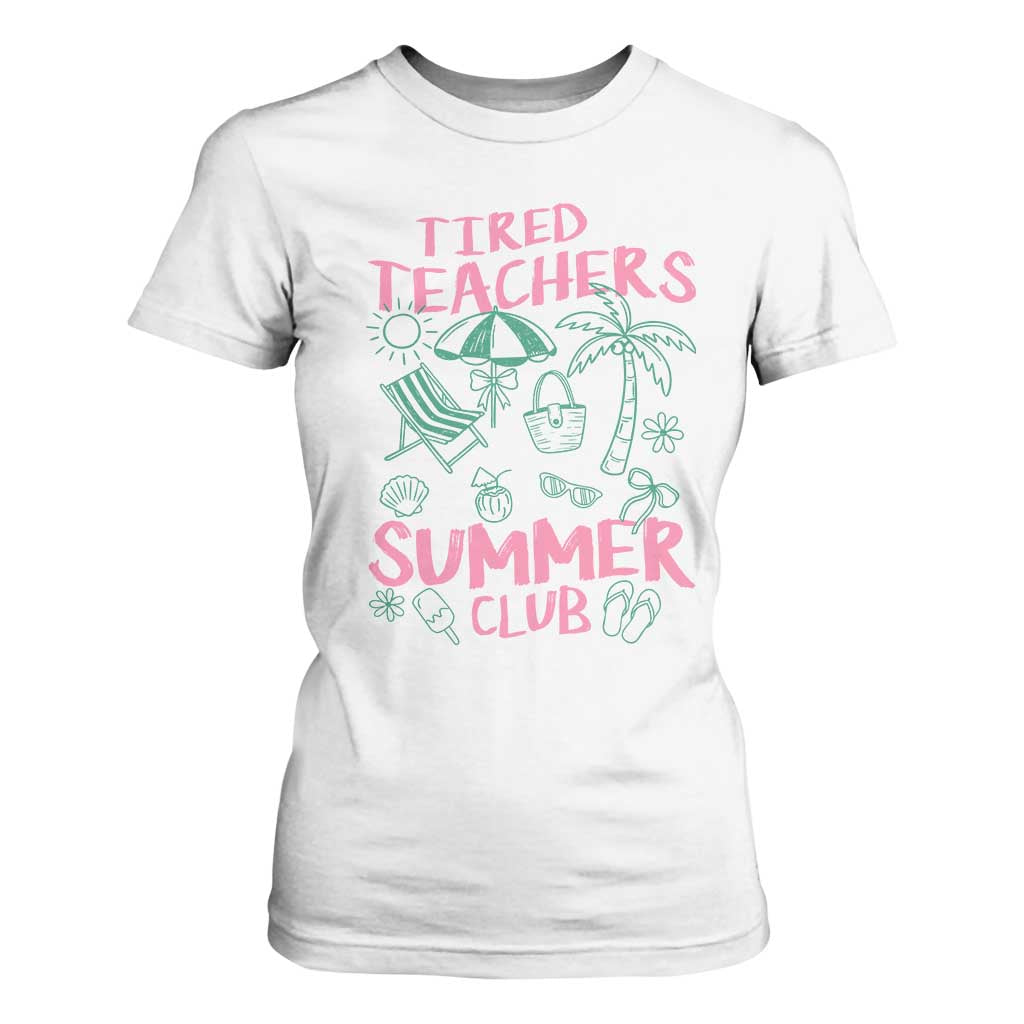 Tired Teachers Summer Club T Shirt For Women Funny Retro Teacher Summer Vacation