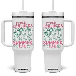 Tired Teachers Summer Club Tumbler With Handle Funny Retro Teacher Summer Vacation