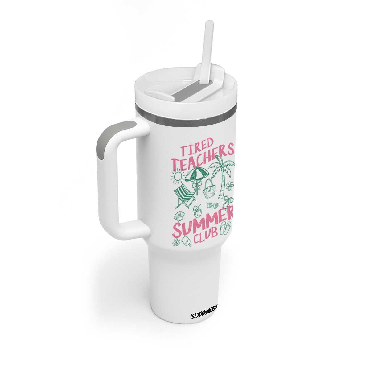 Tired Teachers Summer Club Tumbler With Handle Funny Retro Teacher Summer Vacation