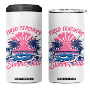 Tired Teachers Summer Club 4 in 1 Can Cooler Tumbler Retro Mama Summer Beach Vacation Gift