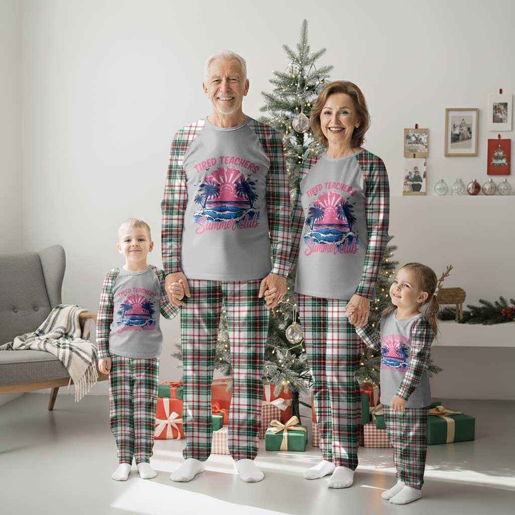 Tired Teachers Summer Club Plaid Pajama Set Retro Mama Summer Beach Vacation Gift
