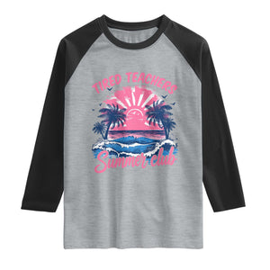 Tired Teachers Summer Club Raglan Shirt Retro Mama Summer Beach Vacation Gift