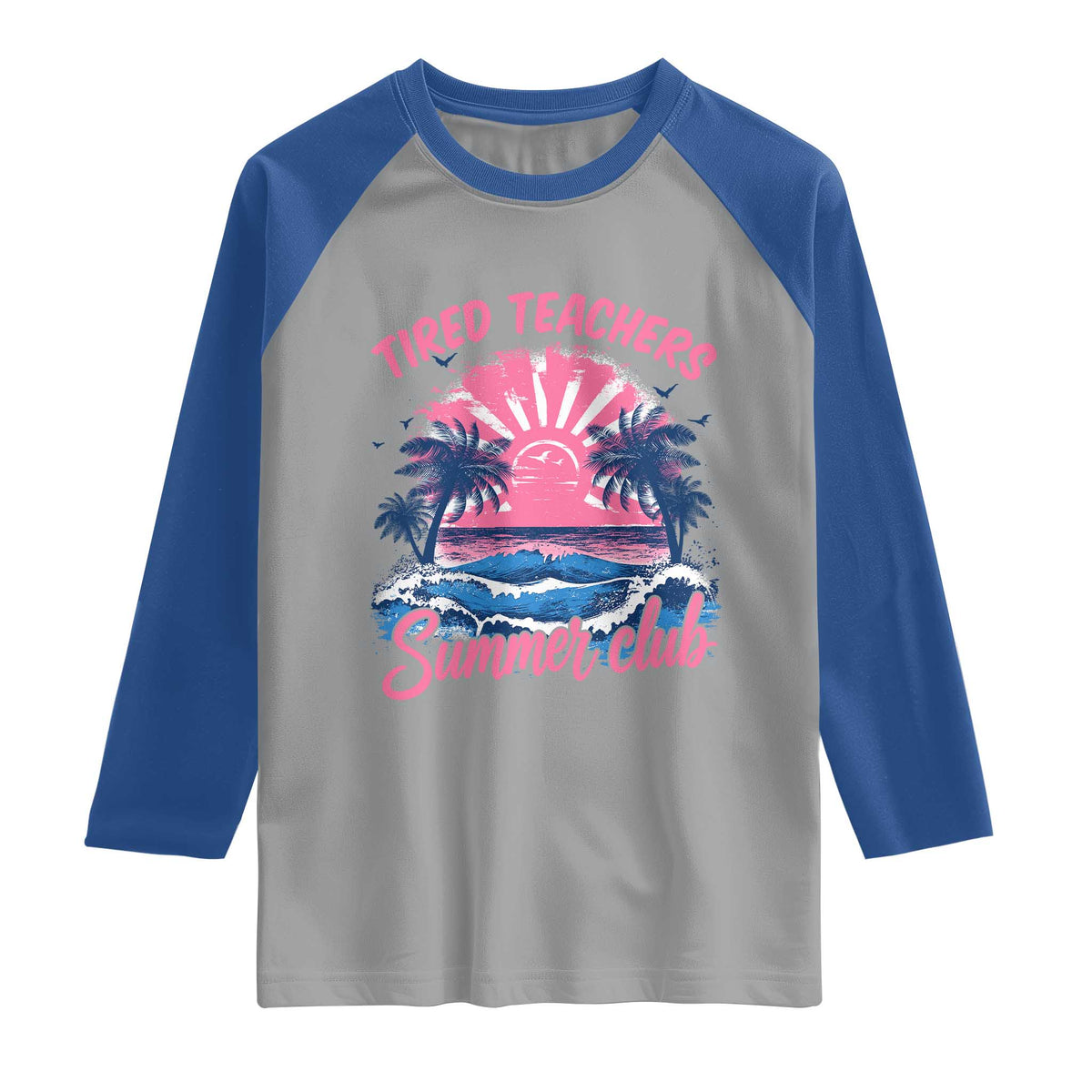 Tired Teachers Summer Club Raglan Shirt Retro Mama Summer Beach Vacation Gift