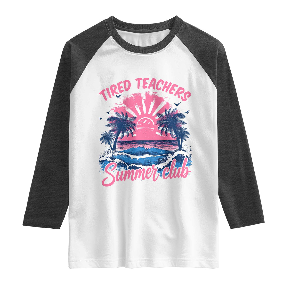 Tired Teachers Summer Club Raglan Shirt Retro Mama Summer Beach Vacation Gift