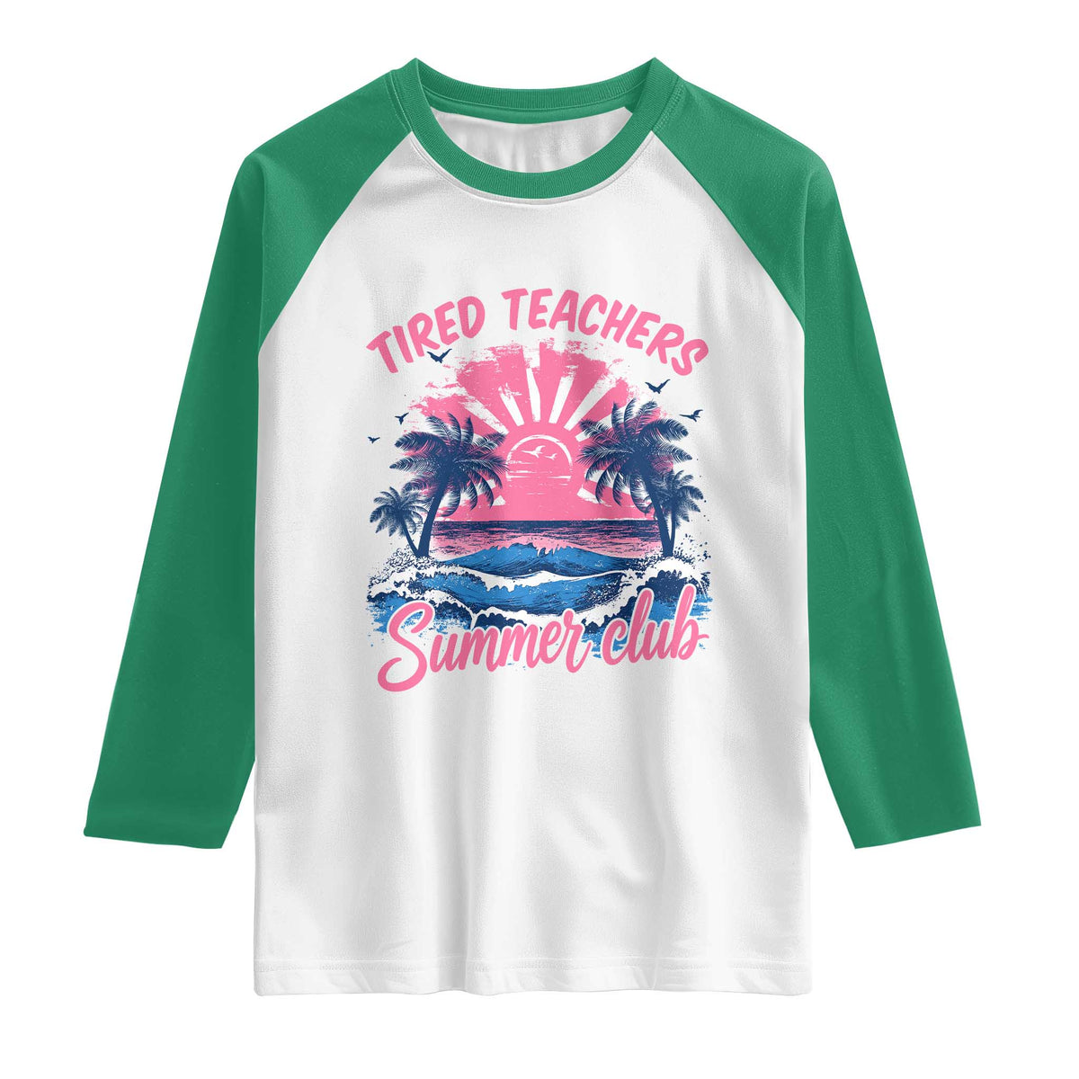 Tired Teachers Summer Club Raglan Shirt Retro Mama Summer Beach Vacation Gift
