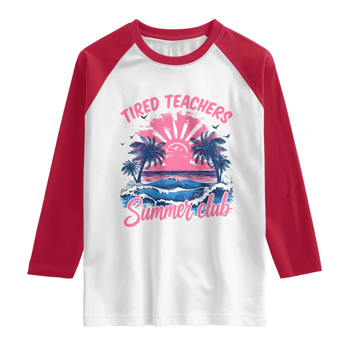 Tired Teachers Summer Club Raglan Shirt Retro Mama Summer Beach Vacation Gift