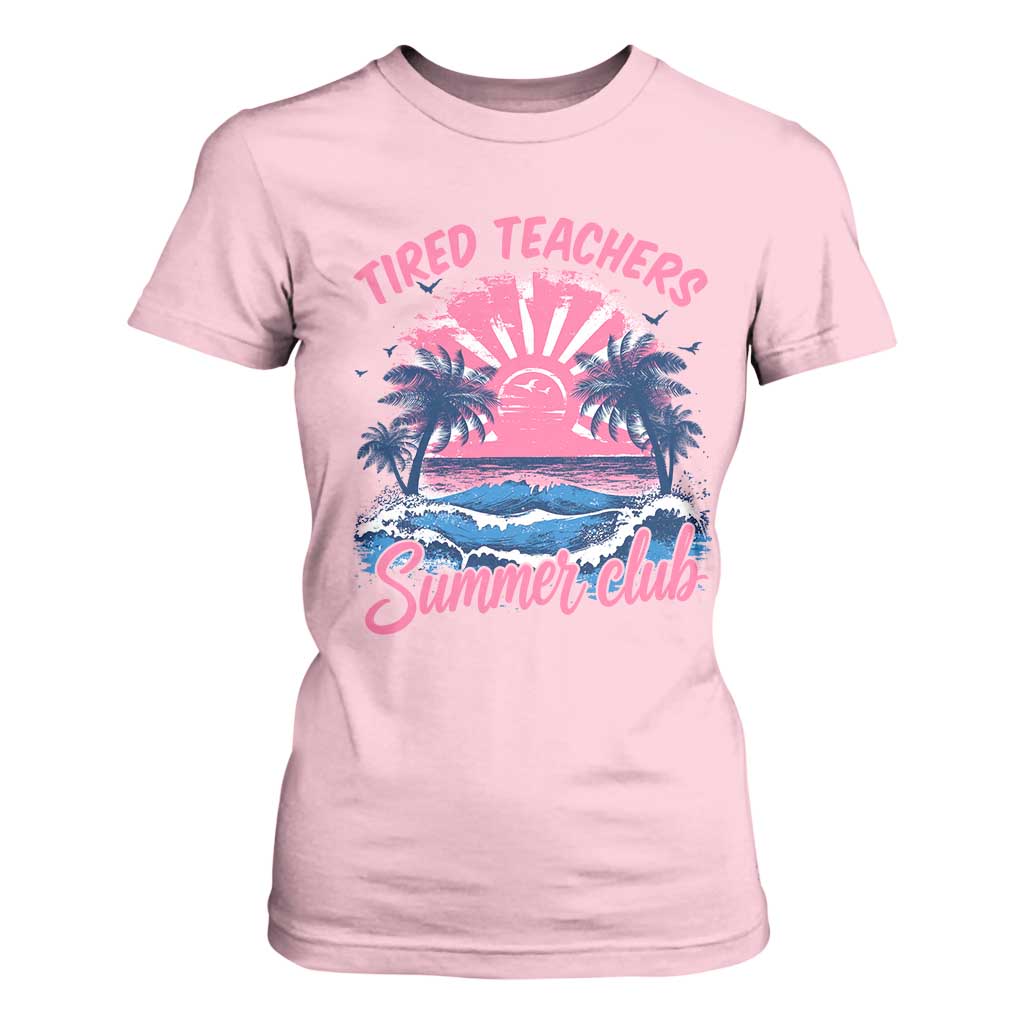 Tired Teachers Summer Club T Shirt For Women Retro Mama Summer Beach Vacation Gift