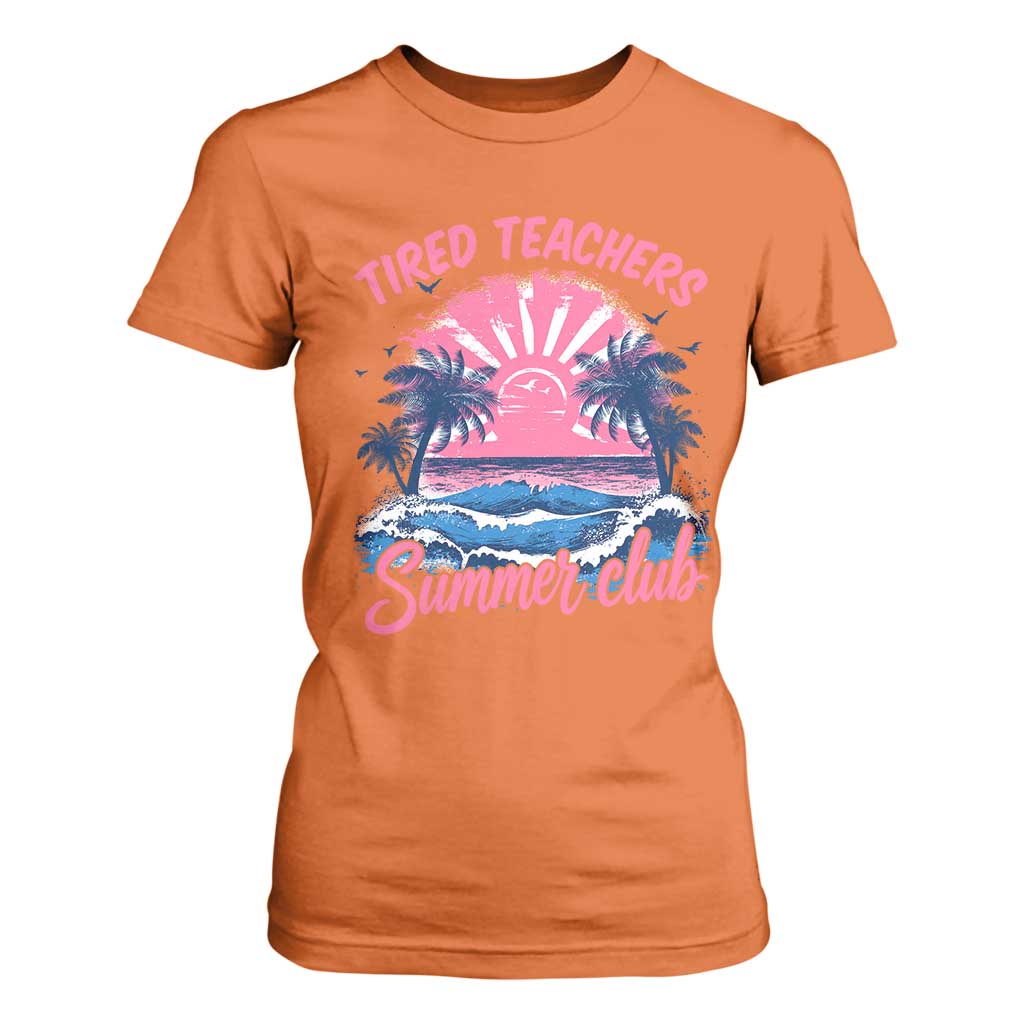 Tired Teachers Summer Club T Shirt For Women Retro Mama Summer Beach Vacation Gift