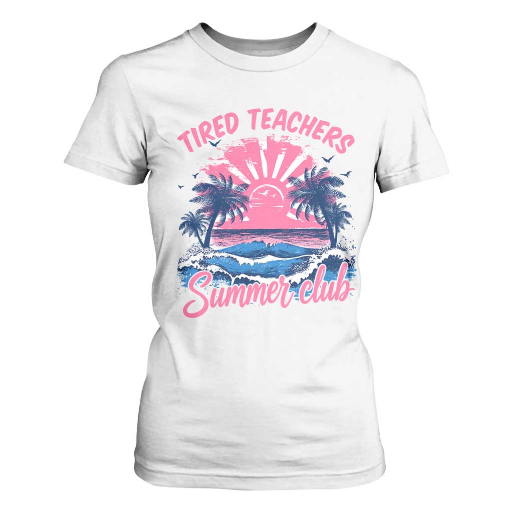 Tired Teachers Summer Club T Shirt For Women Retro Mama Summer Beach Vacation Gift