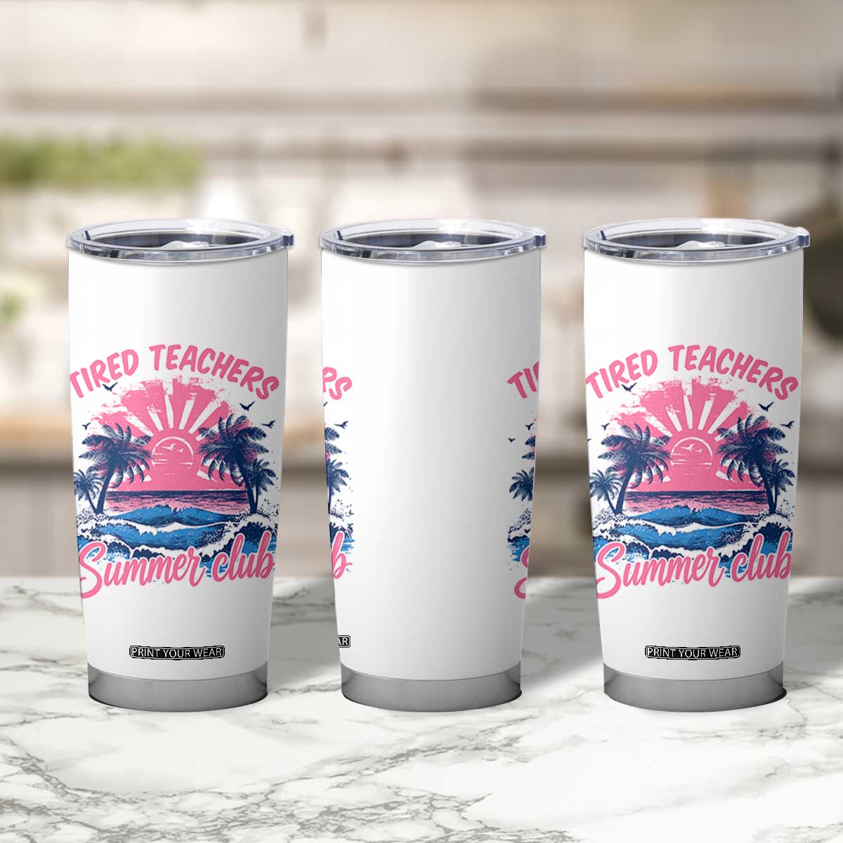 Tired Teachers Summer Club Tumbler Cup Retro Mama Summer Beach Vacation Gift