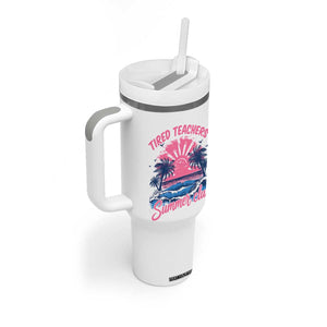 Tired Teachers Summer Club Tumbler With Handle Retro Mama Summer Beach Vacation Gift