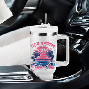 Tired Teachers Summer Club Tumbler With Handle Retro Mama Summer Beach Vacation Gift