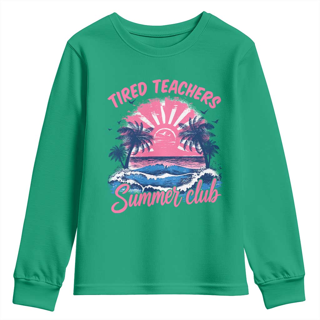 Tired Teachers Summer Club Youth Sweatshirt Retro Mama Summer Beach Vacation Gift