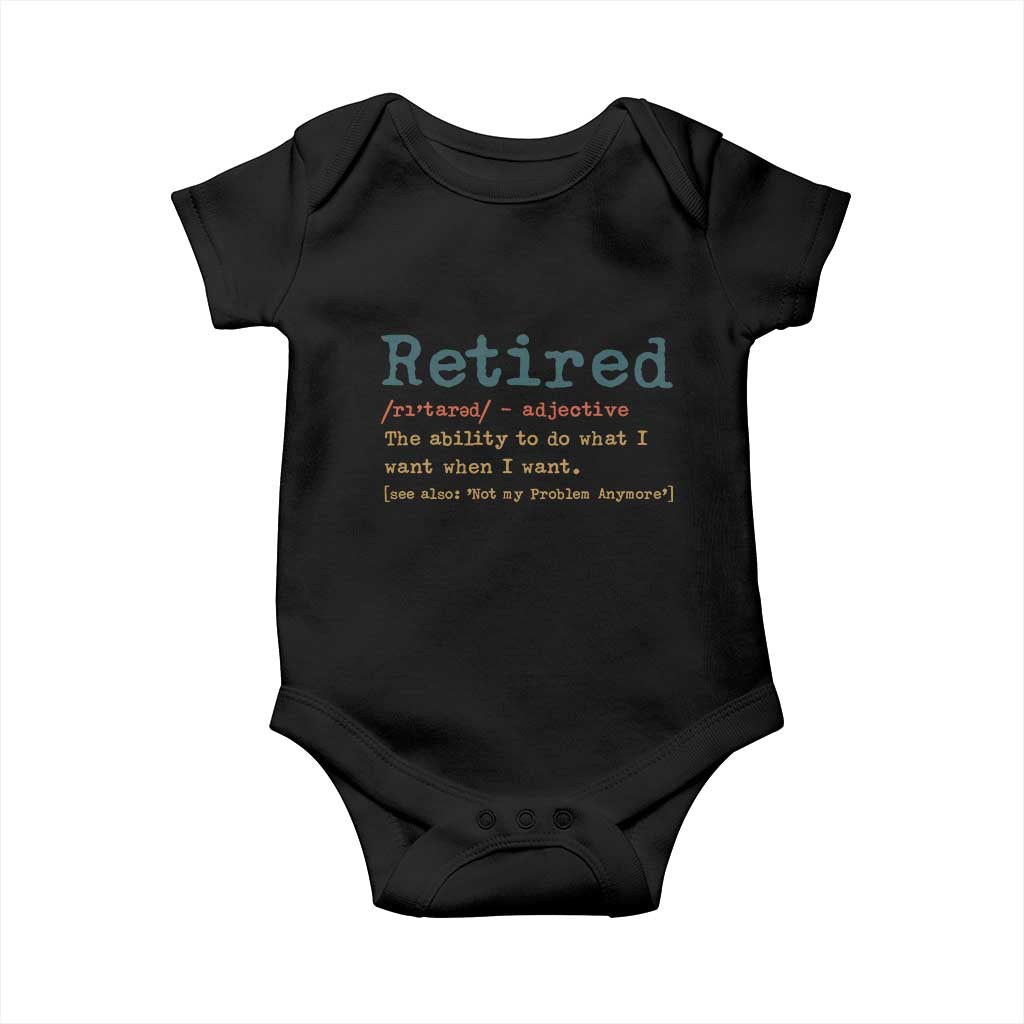 Funny Retirement Party Baby Onesie Retired Definition Funny Retirement Gag TS10 Black Print Your Wear