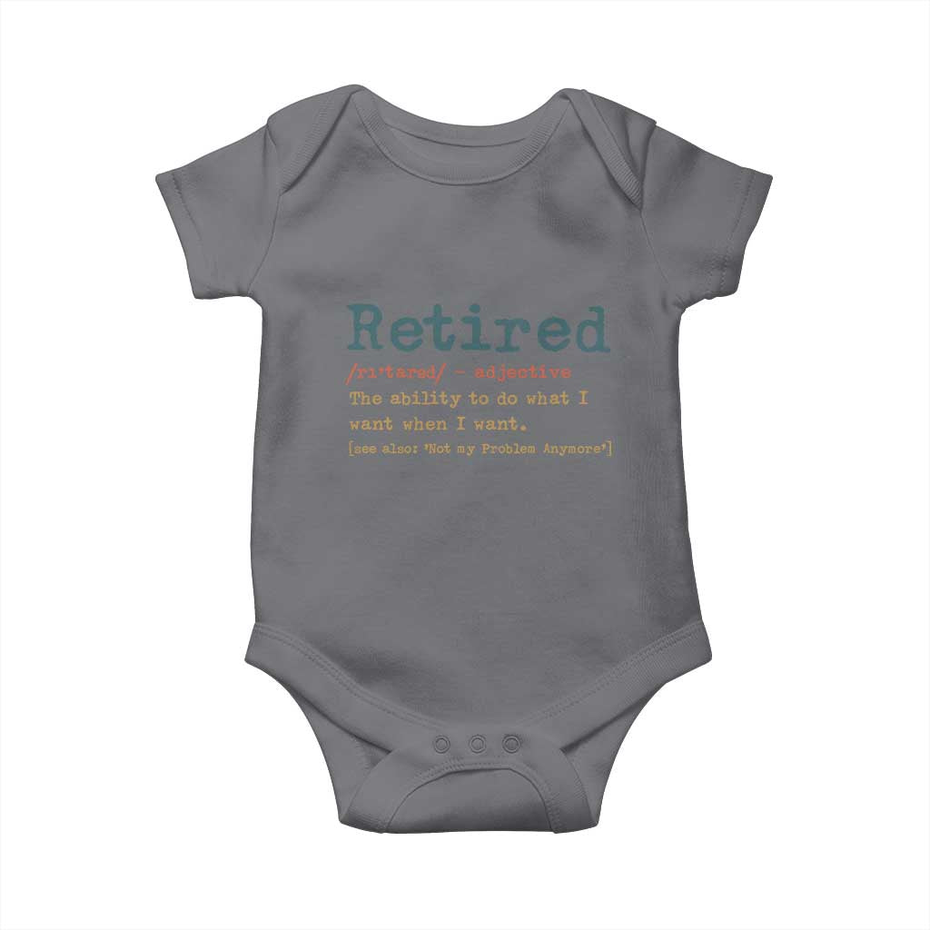 Funny Retirement Party Baby Onesie Retired Definition Funny Retirement Gag TS10 Charcoal Print Your Wear