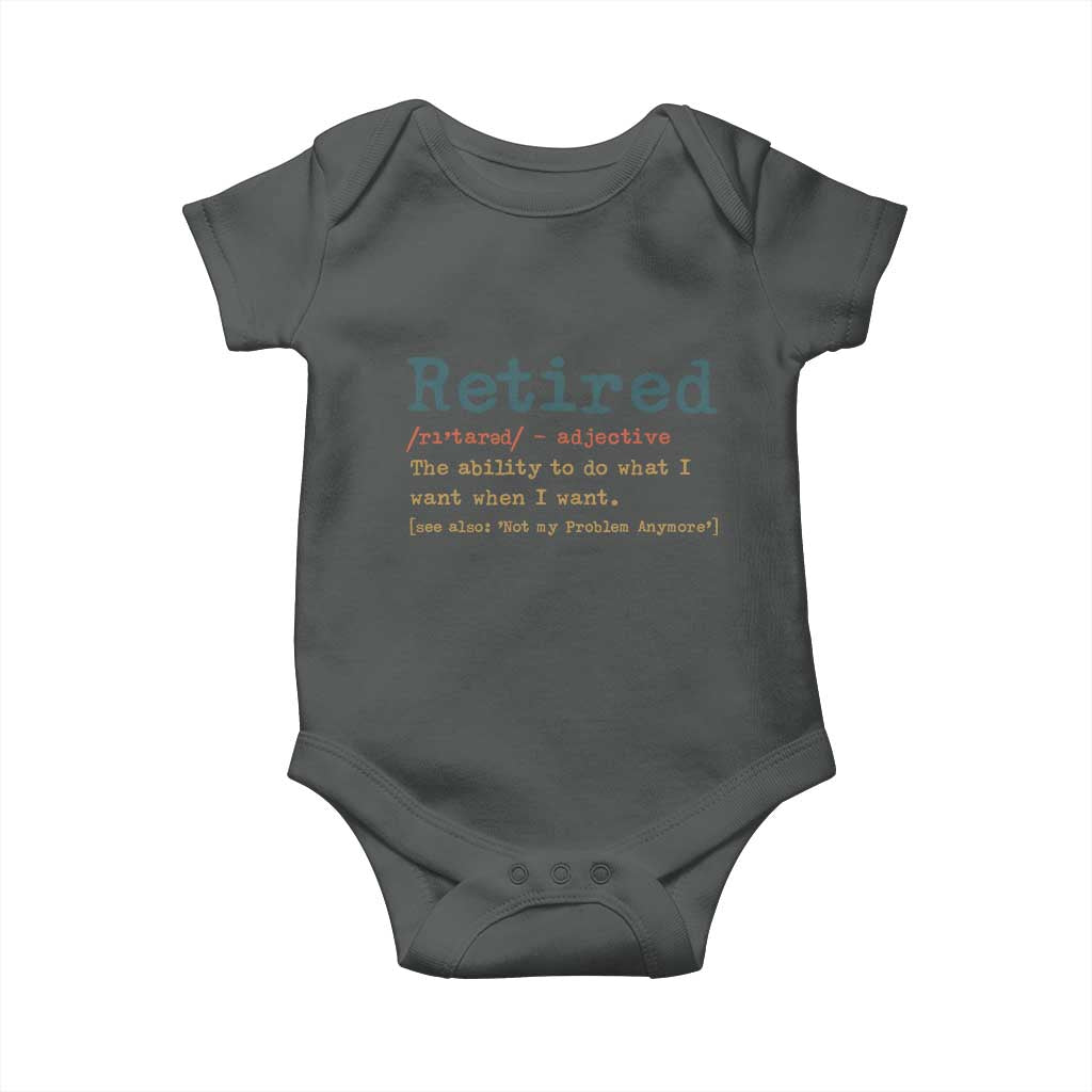 Funny Retirement Party Baby Onesie Retired Definition Funny Retirement Gag TS10 Dark Heather Print Your Wear