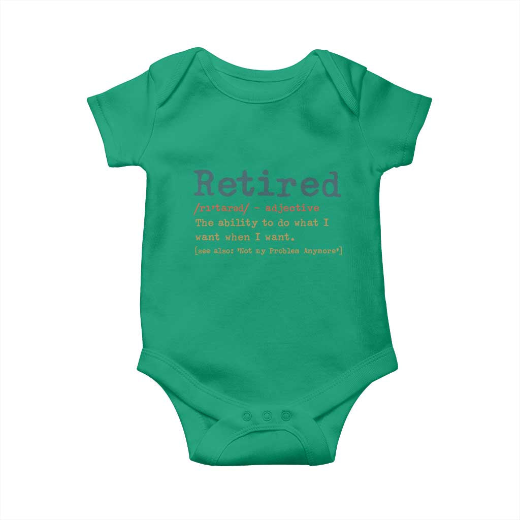 Funny Retirement Party Baby Onesie Retired Definition Funny Retirement Gag TS10 Irish Green Print Your Wear