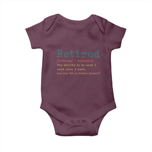 Funny Retirement Party Baby Onesie Retired Definition Funny Retirement Gag TS10 Maroon Print Your Wear