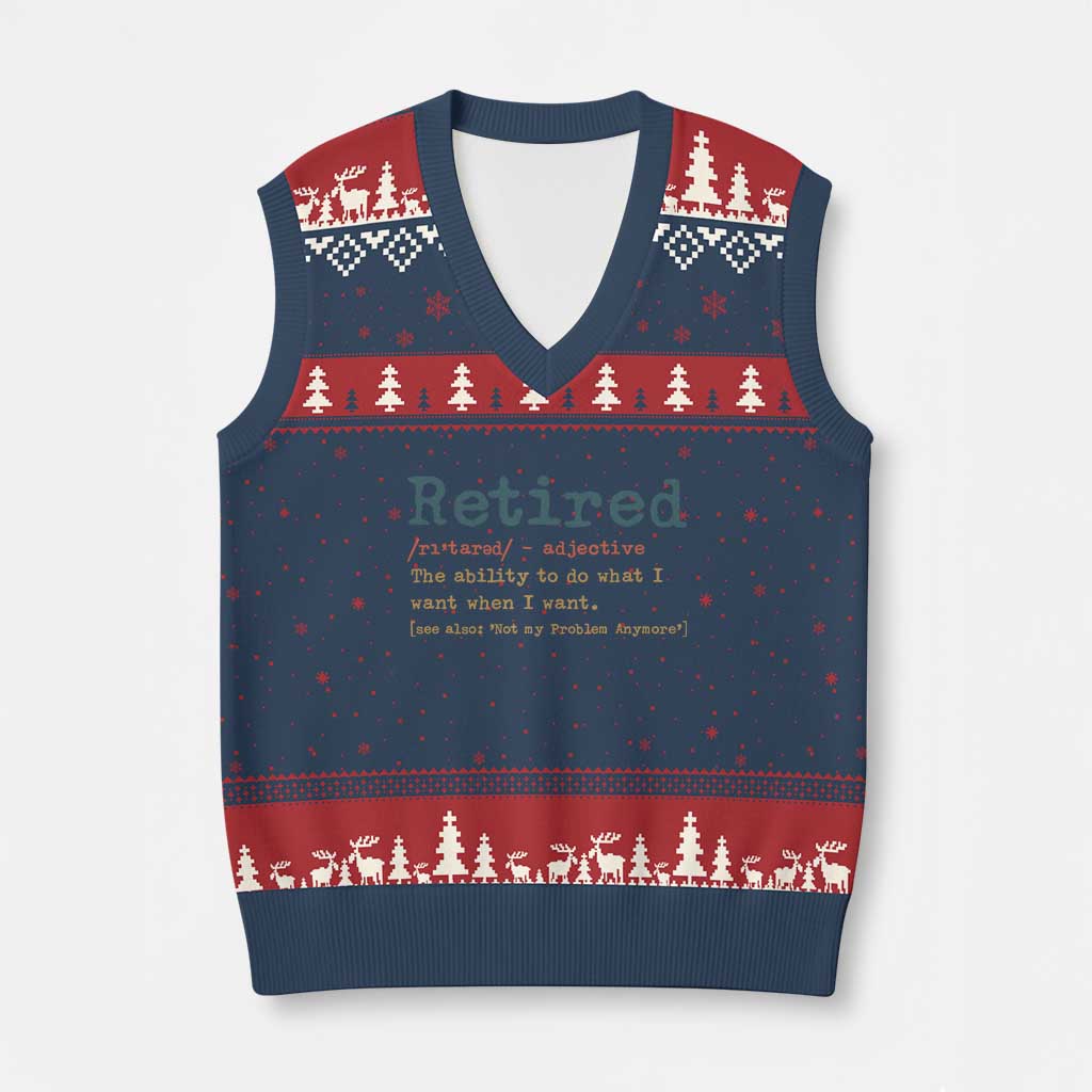 Funny Retirement Party V-Neck Knit Sweater Vest Retired Definition Funny Retirement Gag TS10 Navy Red Print Your Wear