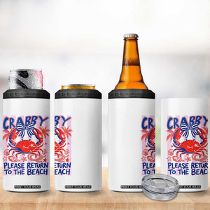 Summer Vacation 4 in 1 Can Cooler Tumbler If Crabby Return To Beach Retro Graphic
