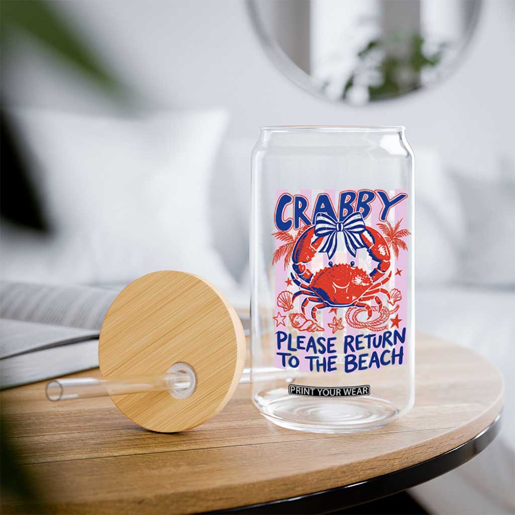 Summer Vacation Glass Can If Crabby Return To Beach Retro Graphic