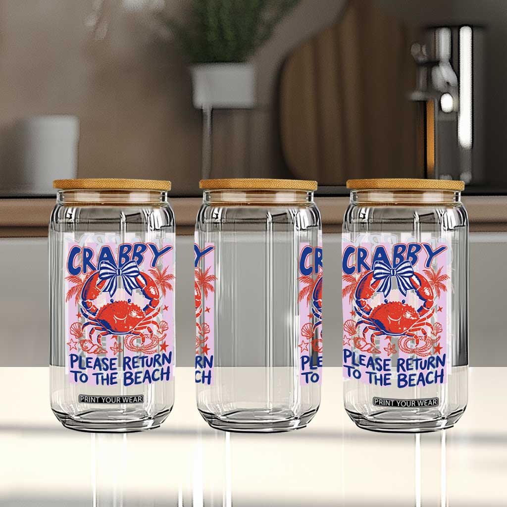 Summer Vacation Glass Can If Crabby Return To Beach Retro Graphic