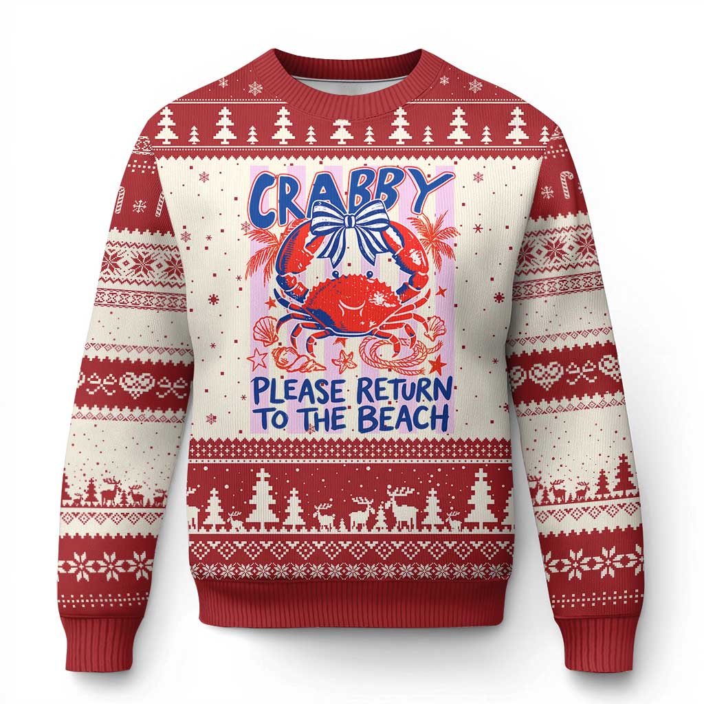 Summer Vacation Ugly Christmas Sweater If Crabby Return To Beach Retro Graphic TS10 Beige Red Print Your Wear