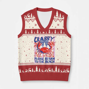 Summer Vacation V-Neck Knit Sweater Vest If Crabby Return To Beach Retro Graphic