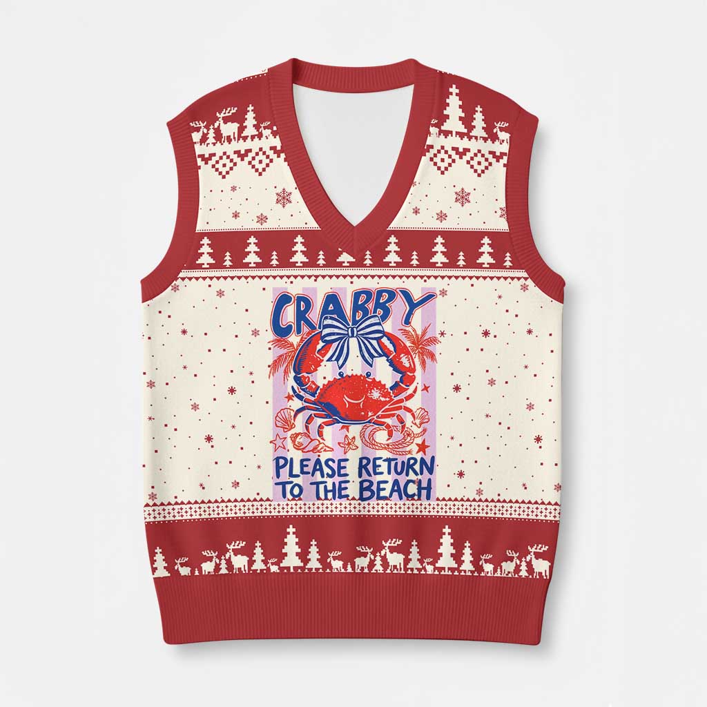 Summer Vacation V-Neck Knit Sweater Vest If Crabby Return To Beach Retro Graphic TS10 Beige Red Print Your Wear