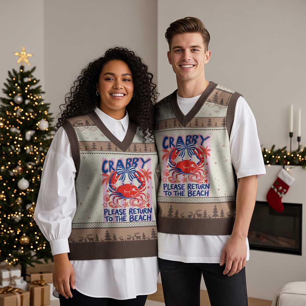 Summer Vacation V-Neck Knit Sweater Vest If Crabby Return To Beach Retro Graphic