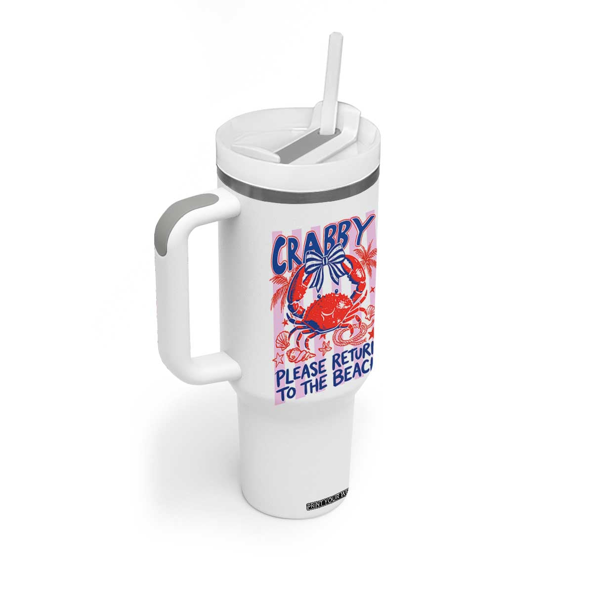 Summer Vacation Tumbler With Handle If Crabby Return To Beach Retro Graphic