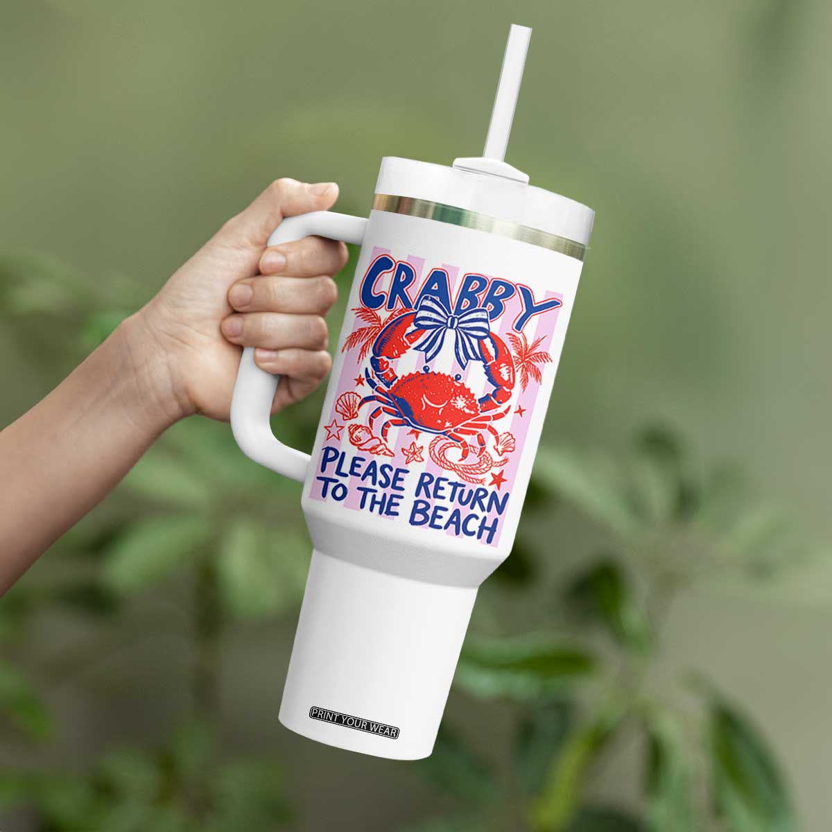 Summer Vacation Tumbler With Handle If Crabby Return To Beach Retro Graphic