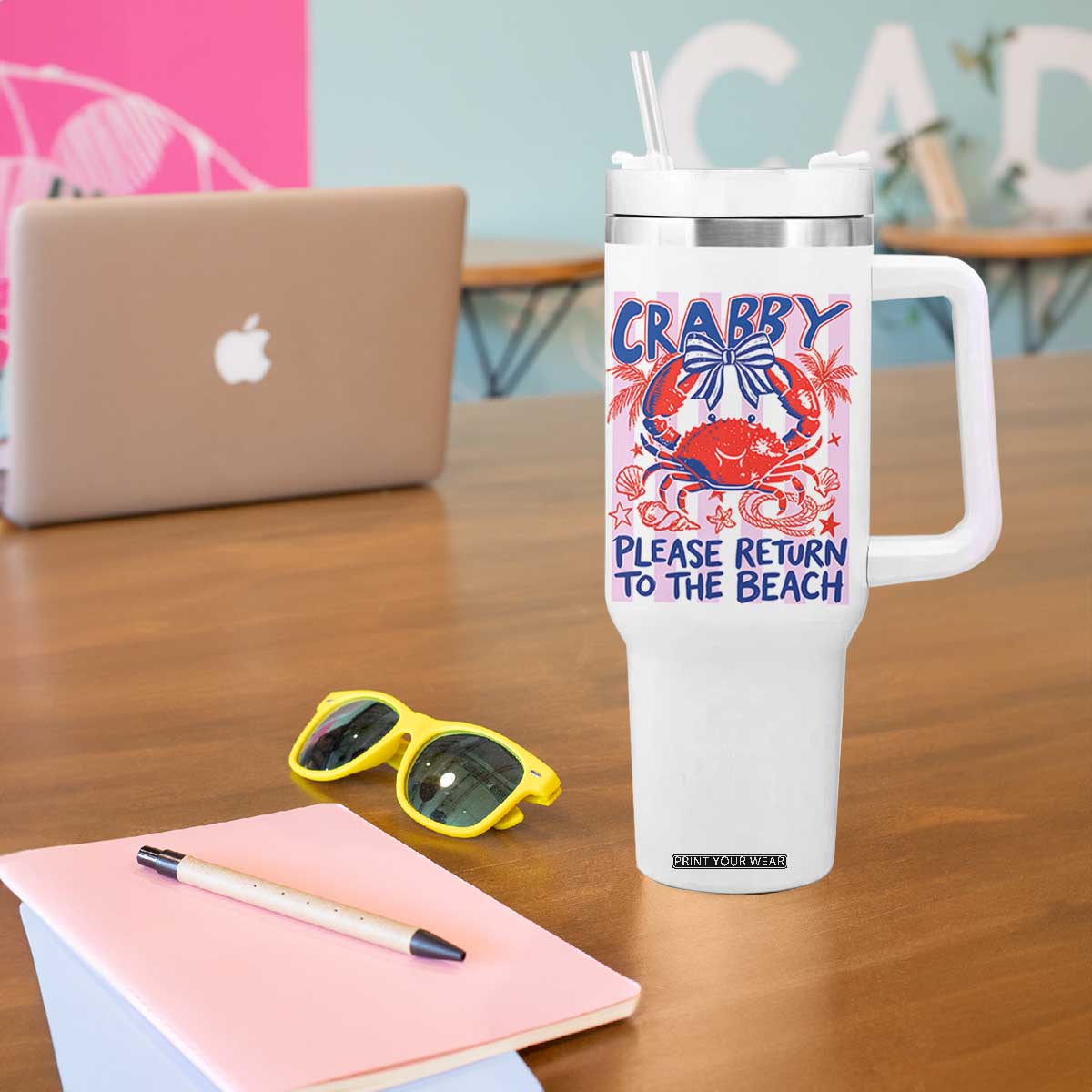 Summer Vacation Tumbler With Handle If Crabby Return To Beach Retro Graphic