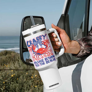 Summer Vacation Tumbler With Handle If Crabby Return To Beach Retro Graphic