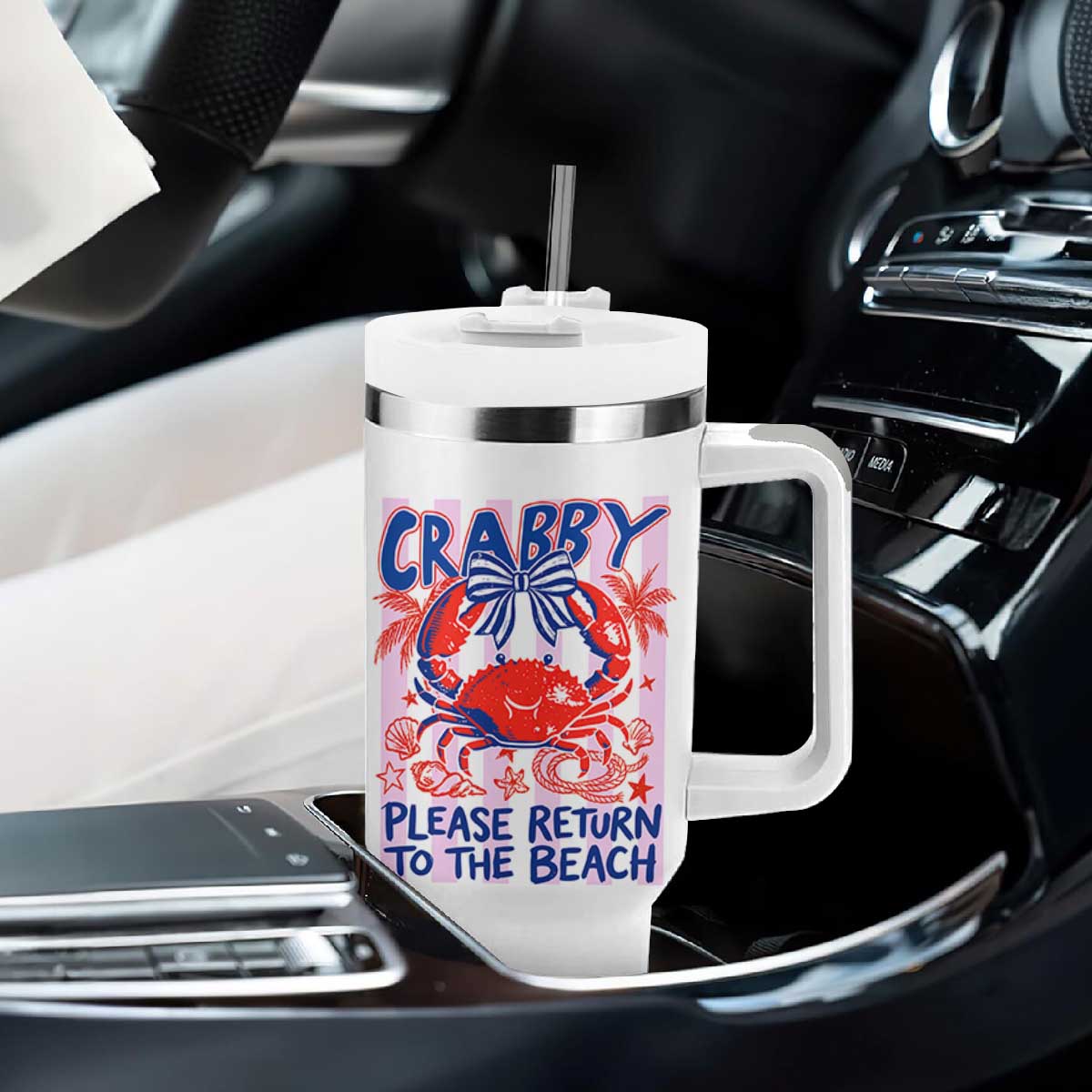 Summer Vacation Tumbler With Handle If Crabby Return To Beach Retro Graphic