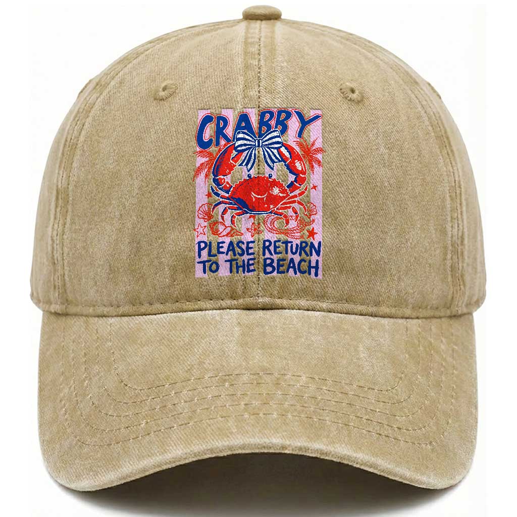 Summer Vacation Washed Cotton Baseball Cap If Crabby Return To Beach Retro Graphic
