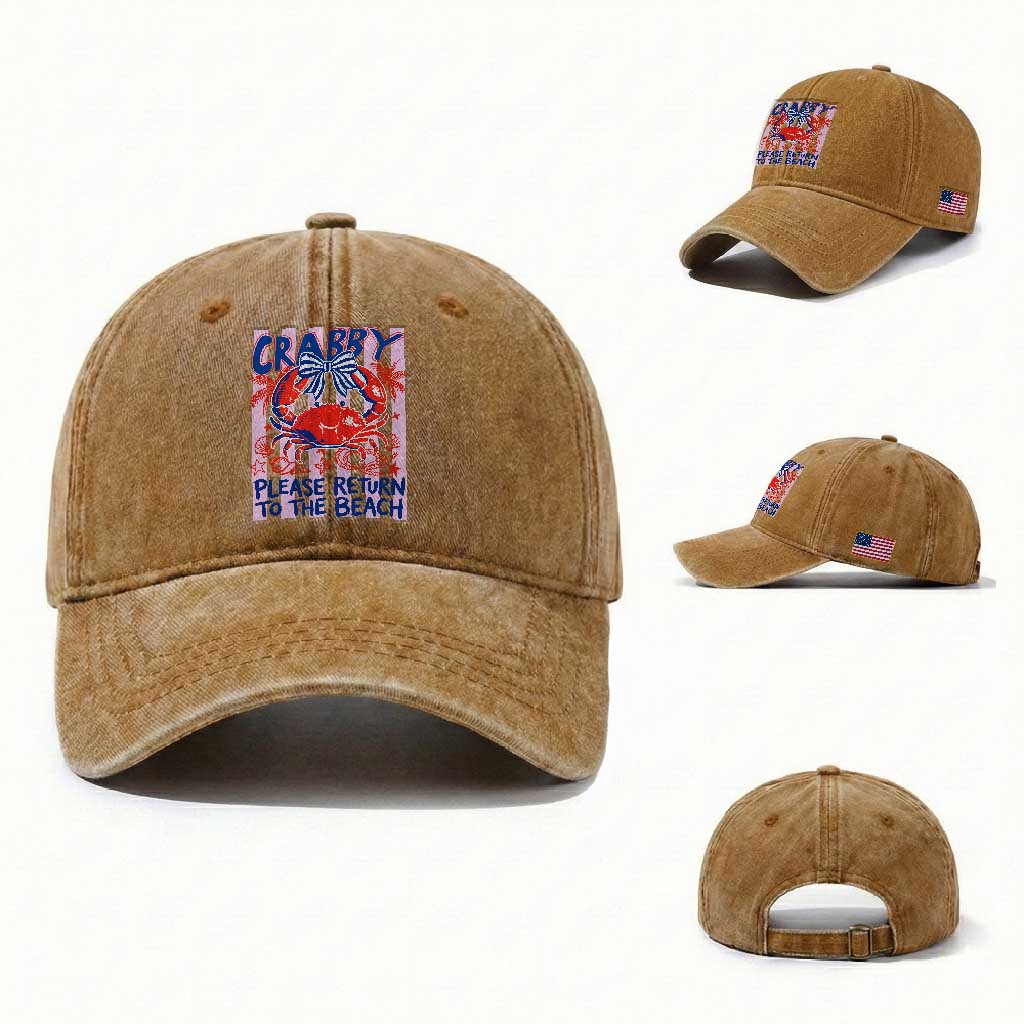 Summer Vacation Washed Cotton Baseball Cap If Crabby Return To Beach Retro Graphic