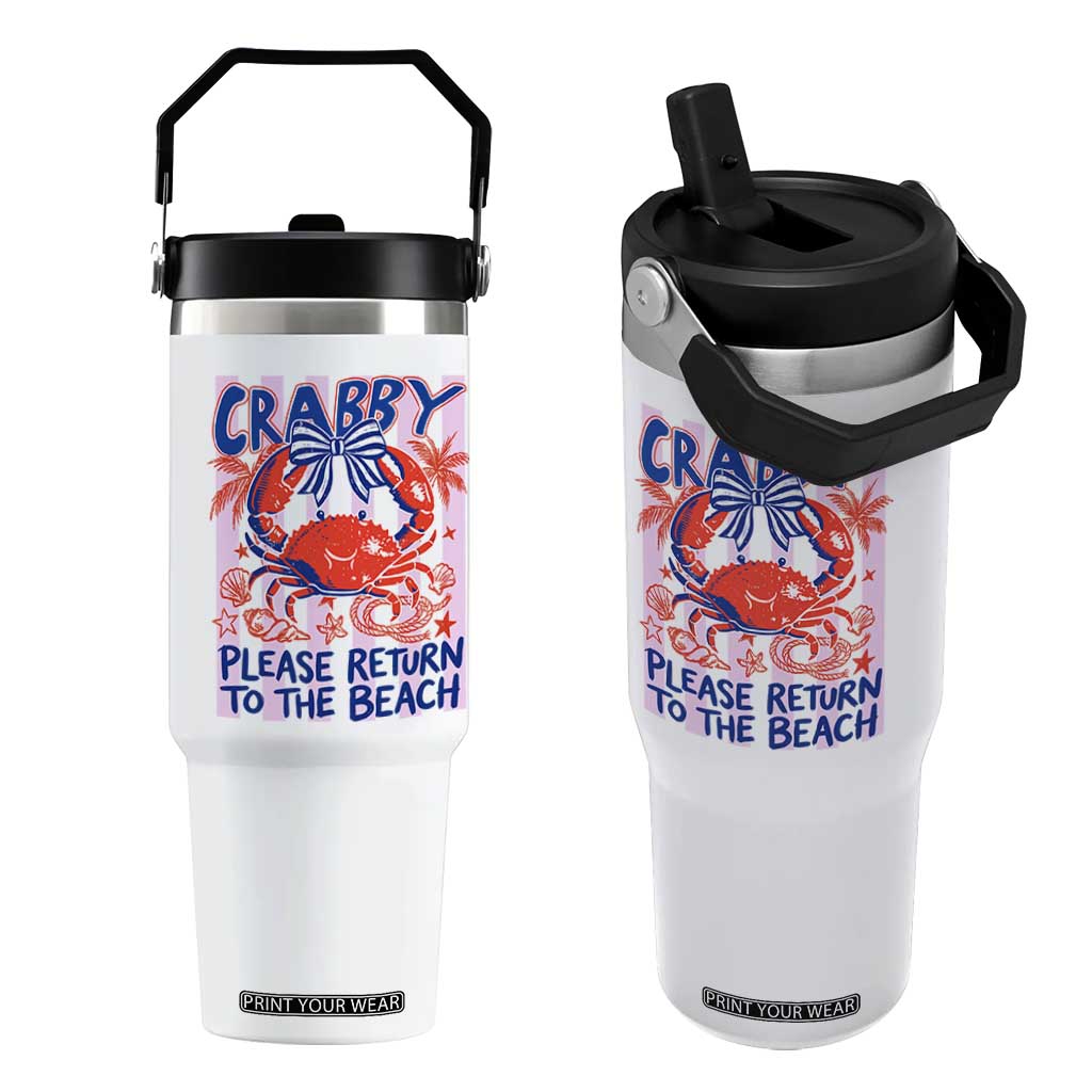 Summer Vacation Flip Straw Tumbler If Crabby Return To Beach Retro Graphic