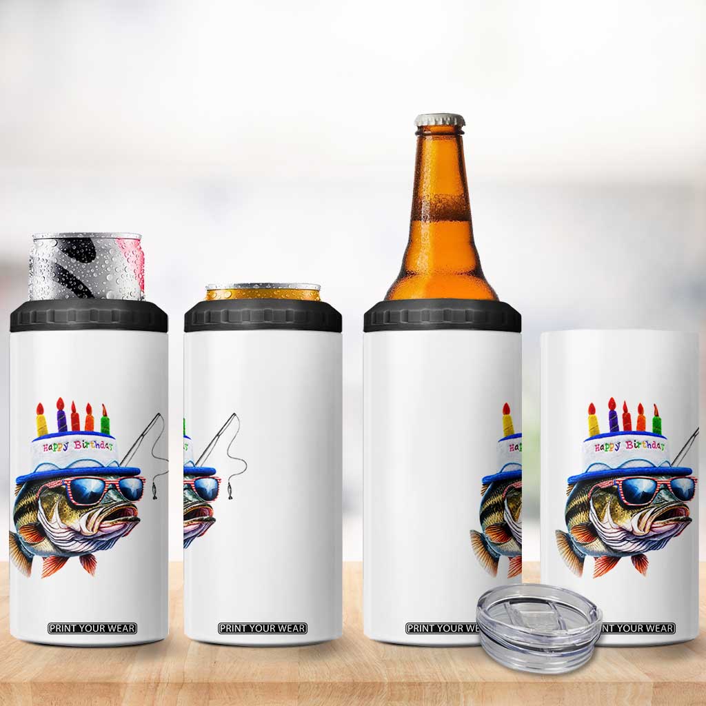 Bass Fishing Birthday 4 in 1 Can Cooler Tumbler Fish Party Theme
